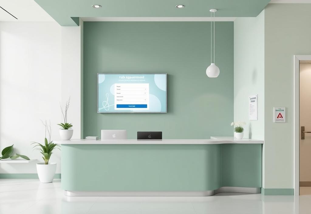 Clinic reception screen showing the Sentosa Dental Studio booking website