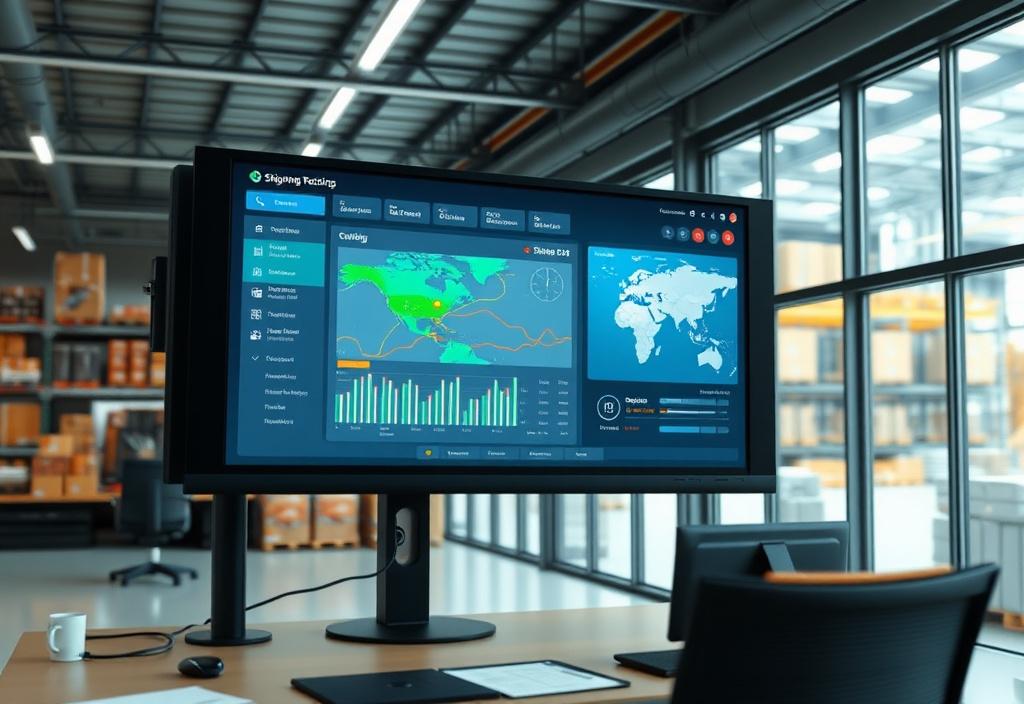 Dispatch office monitor showing the Verve Logistics shipment tracking dashboard